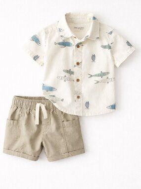NWT Carter’s Little Planet Baby Boy Outfit 9 Months Fish Print Shirt Shorts Set